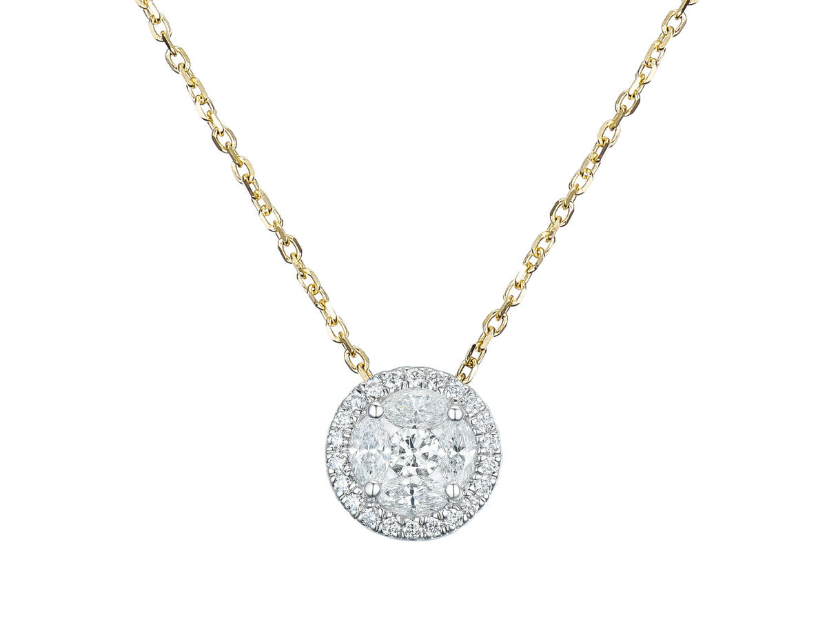 9ct White Gold Marquise & Brilliant Cut Diamond Cluster Pendant Necklace