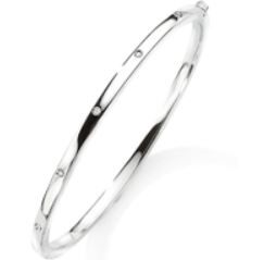 9ct White Gold Oval Hinged Diamond Set Bangle