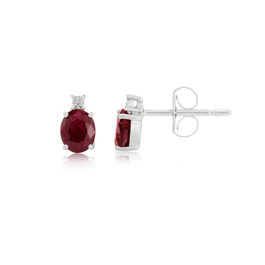 9ct White Gold Oval Ruby & Diamond Set Stud Earrings