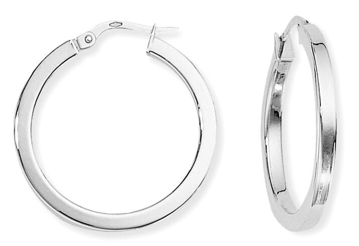 9ct White Gold Plain Polished 20mm Hoop Earrings