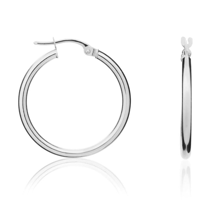 9ct White Gold Plain Polished 24mm Hoop Earrings