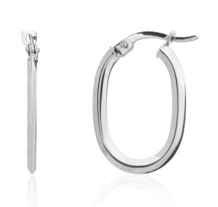 9ct White Gold Polished Bevelled Oval Hoop Earrings