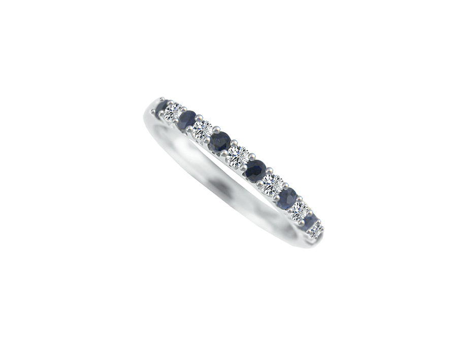 9ct White Gold Sapphire & Diamond Set Half Eternity Ring