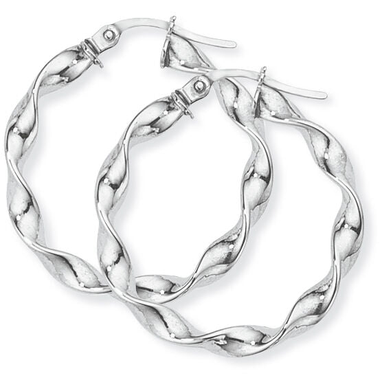 9ct White Gold Twist 20mm Hoop Earrings
