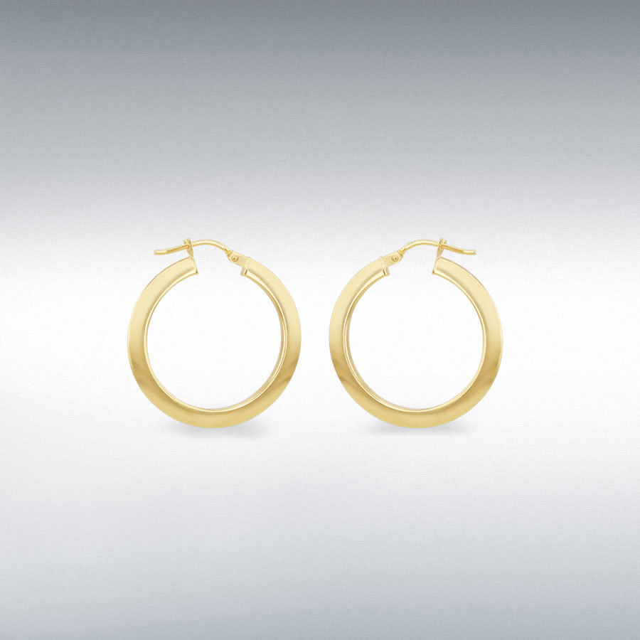 9ct Yellow Gold Diamond Cut & Polished Hoop Earrings (15mm)
