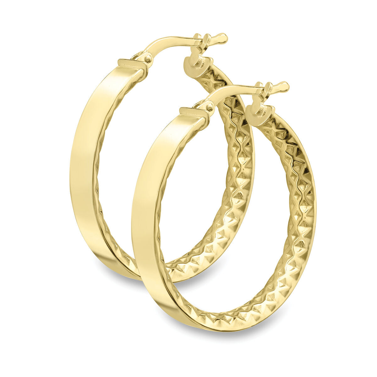 9ct Yellow Gold Diamond Cut & Polished Hoop Earrings