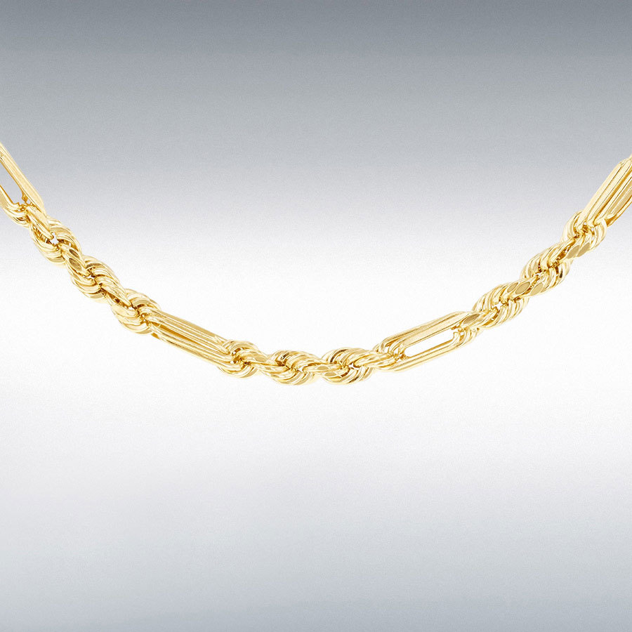 9ct Yellow Gold Hollow Diamond Cut Figarope Chain Link 18" Necklace