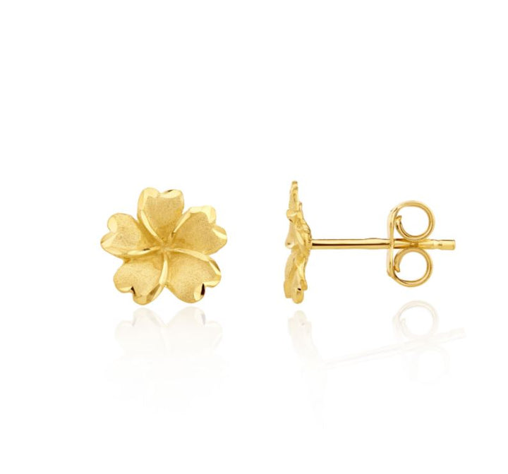 9ct Yellow Gold Matt & Polished Flower Design Stud Earrings
