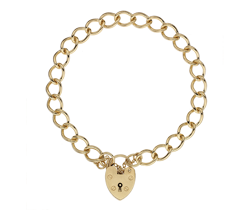 9ct Yellow Gold Solid Curb Link (Charm) Bracelet with Padlock