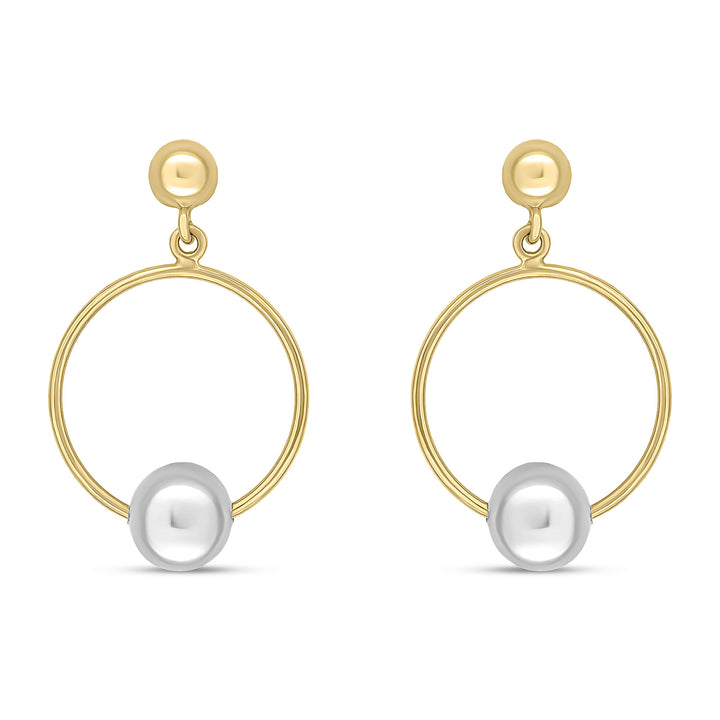 9ct Yellow & White Gold Two Tone Ball and Circle Drop Earrings