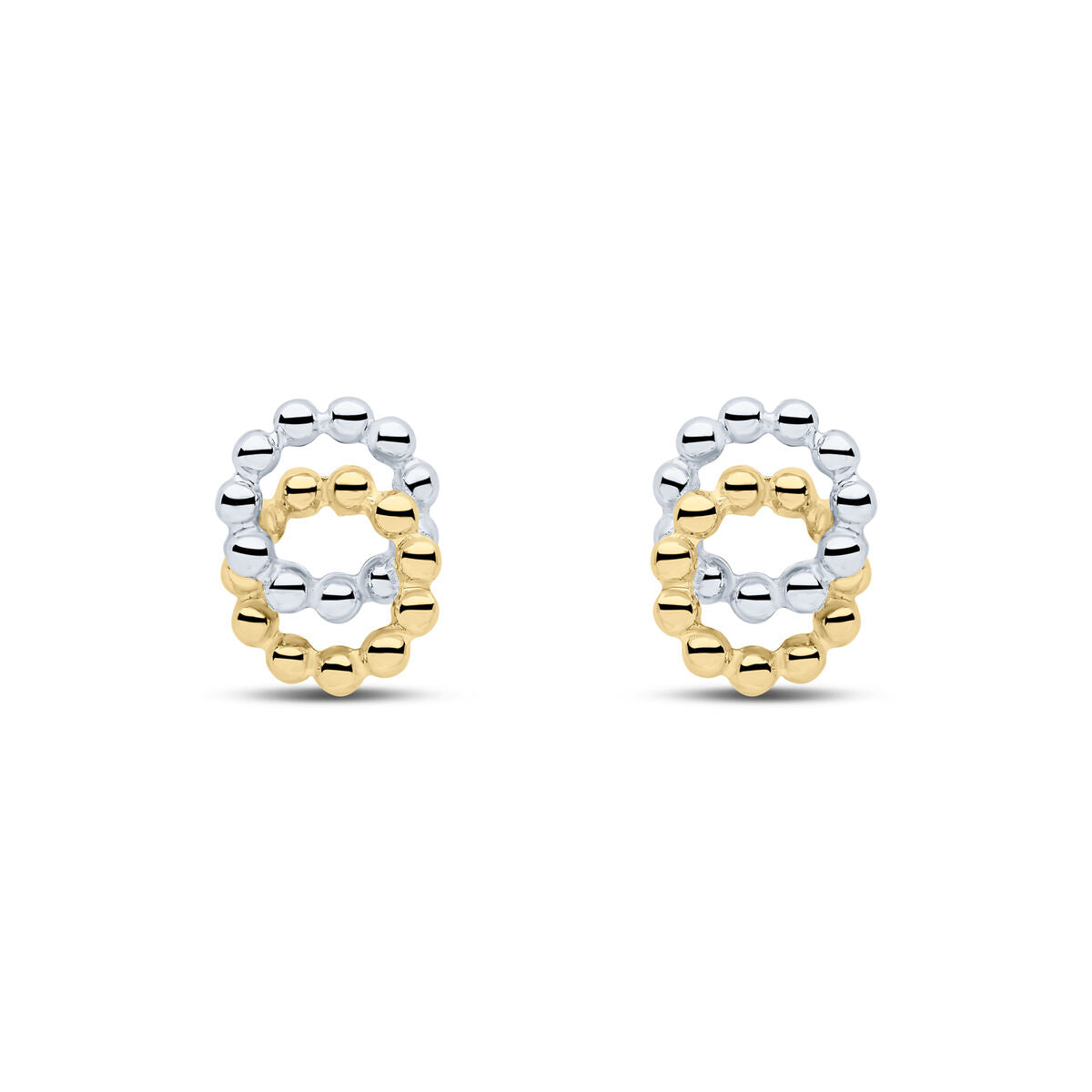 9ct Yellow & White Gold Two Tone Beaded Interlocking Circle Stud Earrings