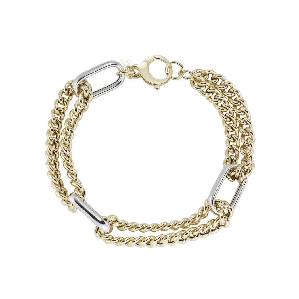 9ct Yellow & White Gold Two Tone Curb & Long Link Bracelet