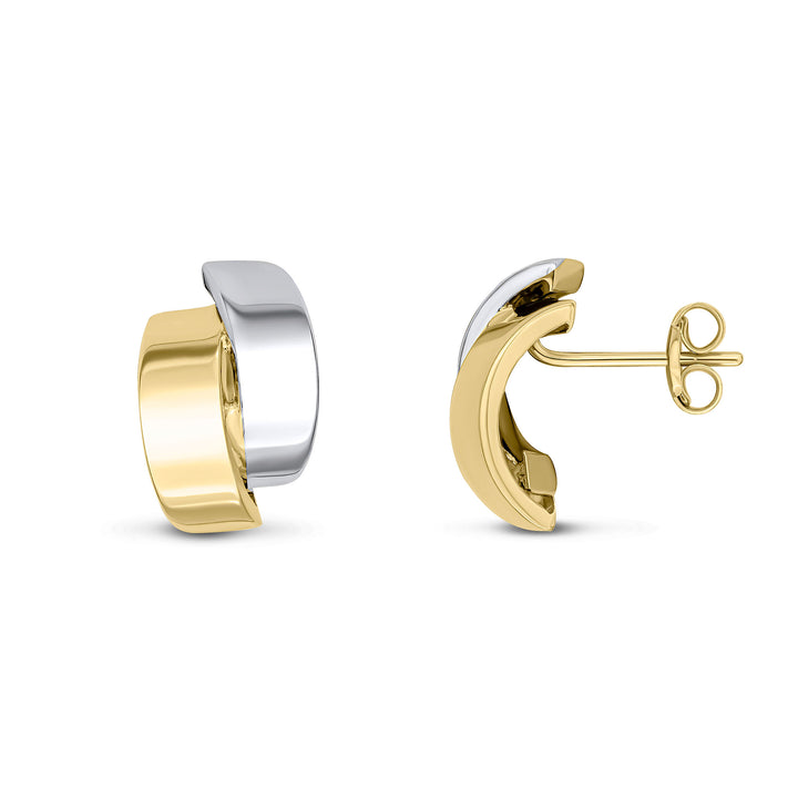 9ct Yellow & White Gold Two Tone Curve Stud Earrings