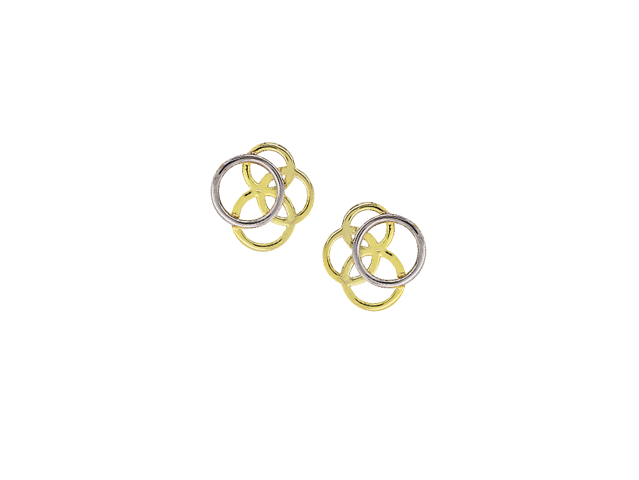 9ct Yellow & White Gold Two Tone Openwork Circles Stud Earrings