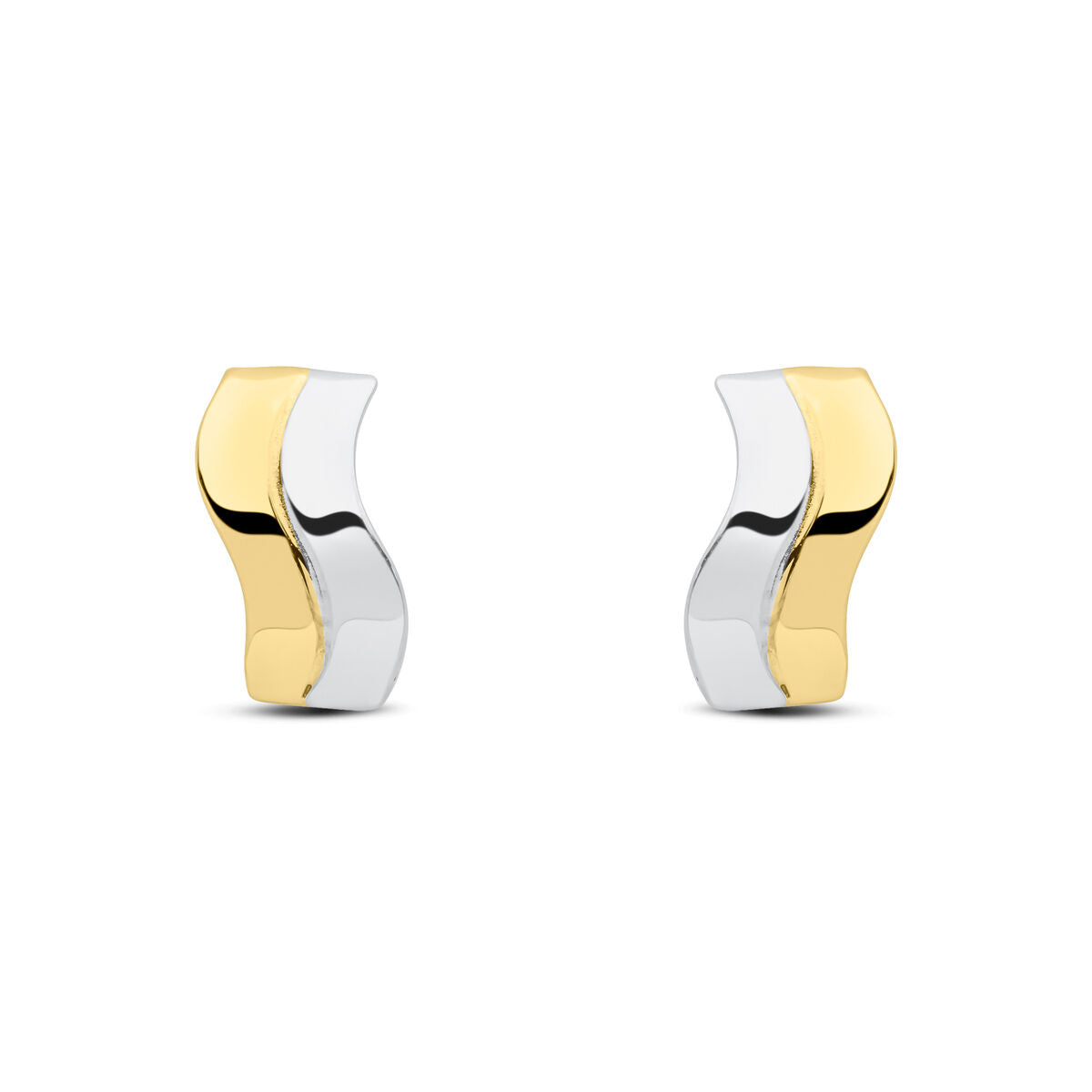 9ct Yellow & White Gold Two Tone Wave Stud Earrings