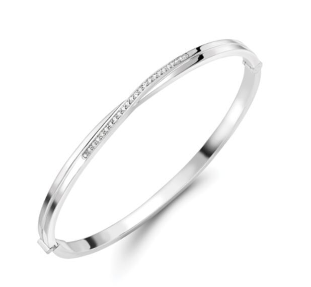 Platinum Diamond Set Twist Design Hinged Bangle