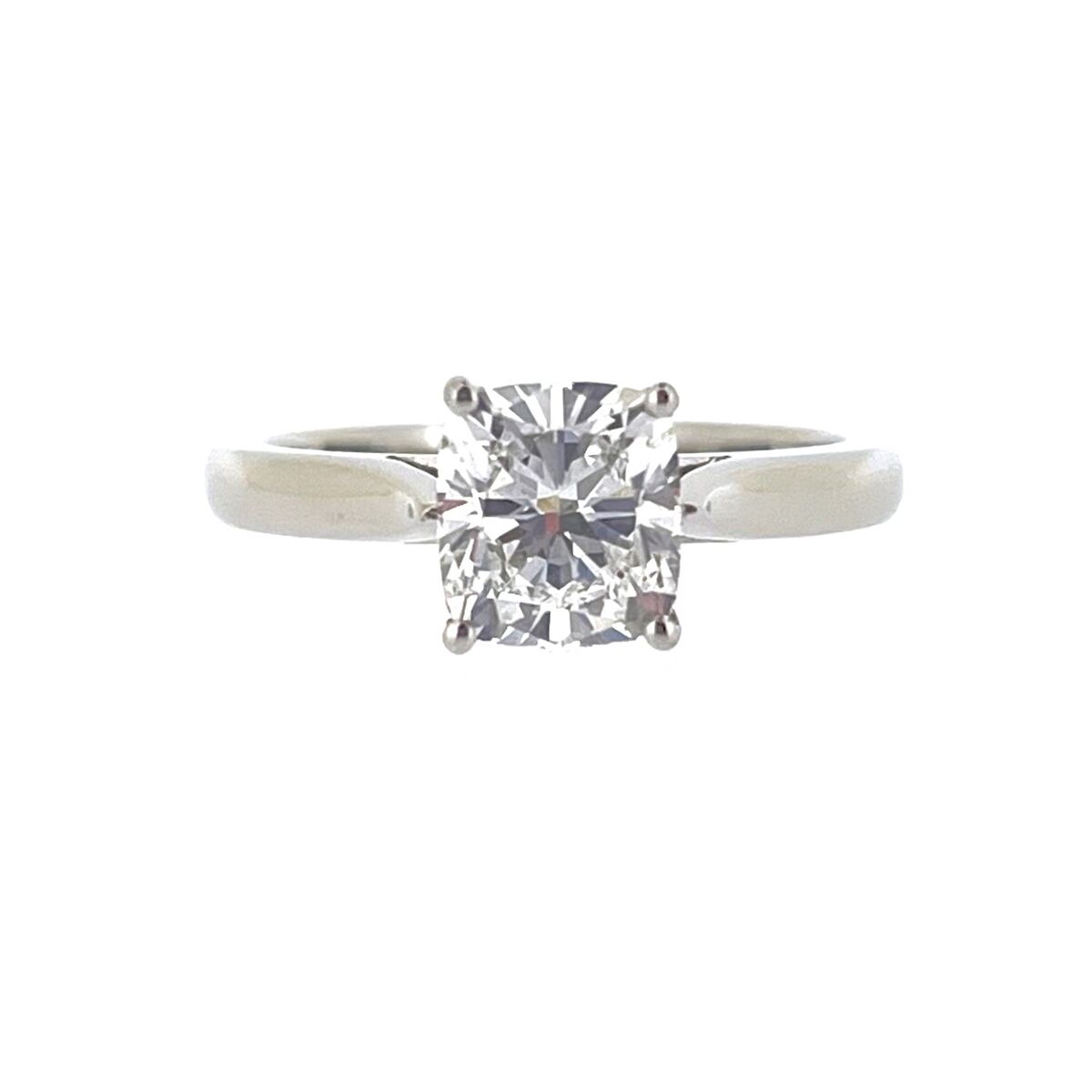 Platinum Solitaire 4 Claw Set 1.50ct Single Stone Cushion Cut Diamond Ring