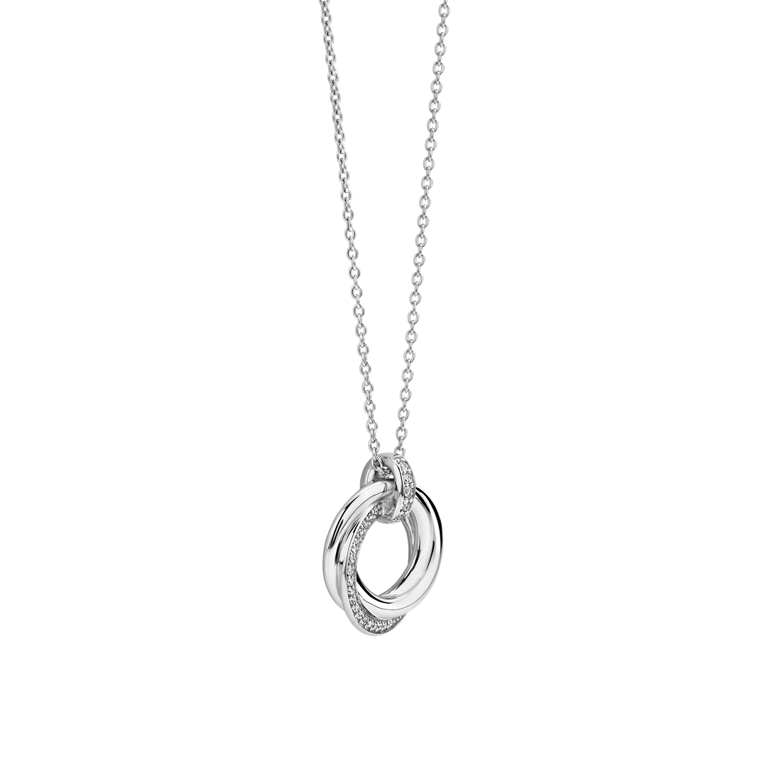 TI SENTO Sterling Silver Cubic Zirconia Set Circle Swirl Pendant Necklace