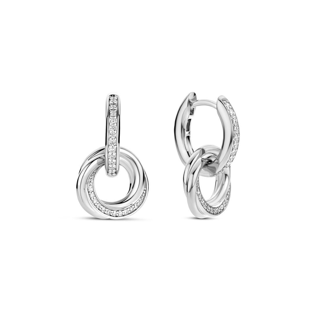 TI SENTO Sterling Silver Cubic Zirconia Set Huggy Circle Drop Earrings