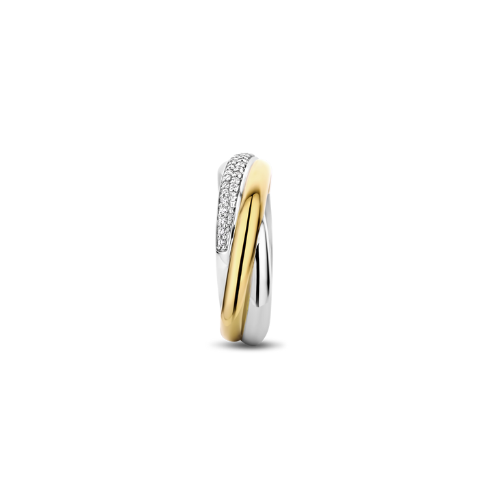TI SENTO Sterling Silver & Gold Plated Cubic Zirconia Set Crossover Ring