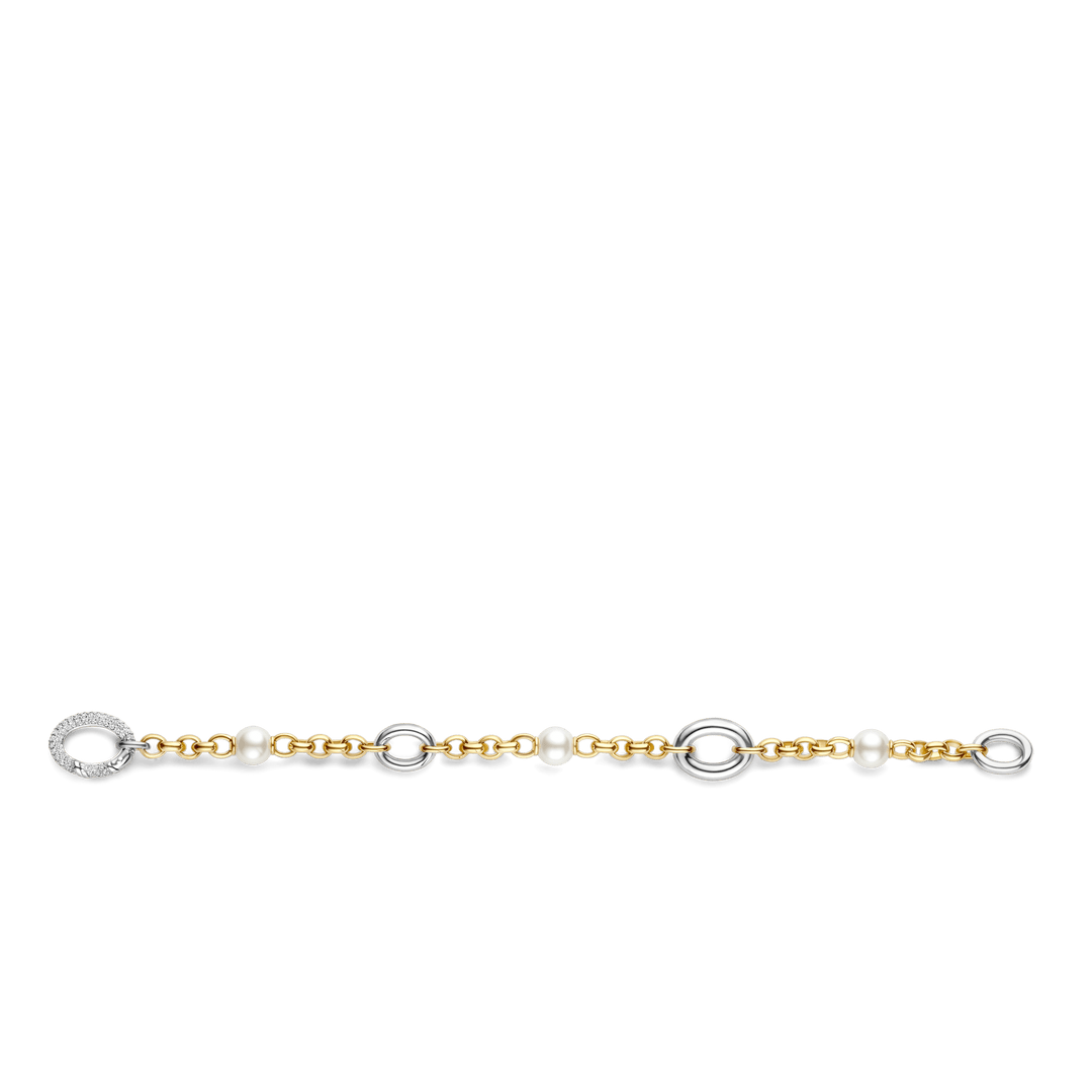 TI SENTO Sterling Silver & Gold Plated Two Tone Cubic Zirconia & Pearl Set Bracelet