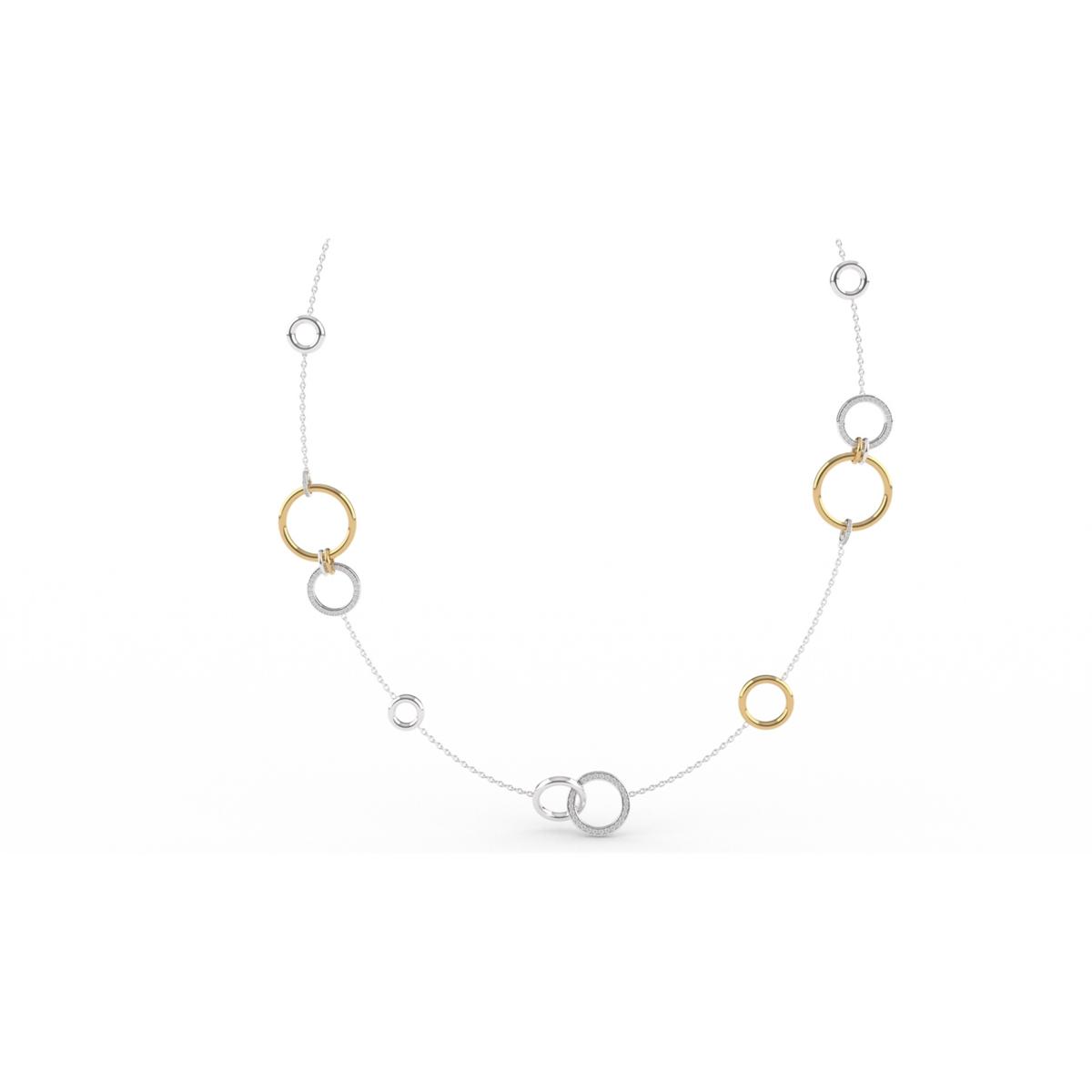 TI SENTO Sterling Silver & Gold Plated Two Tone Cubic Zirconia Set Circle Link Necklace