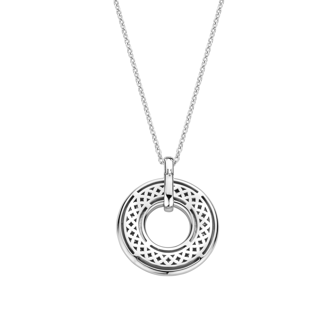 TI SENTO Sterling Silver & Gold Plated Two Tone Cubic Zirconia Set Circle Pendant Necklace