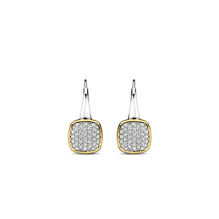 TI SENTO Sterling Silver & Gold Plated Two Tone Cubic Zirconia Set Drop Earrings