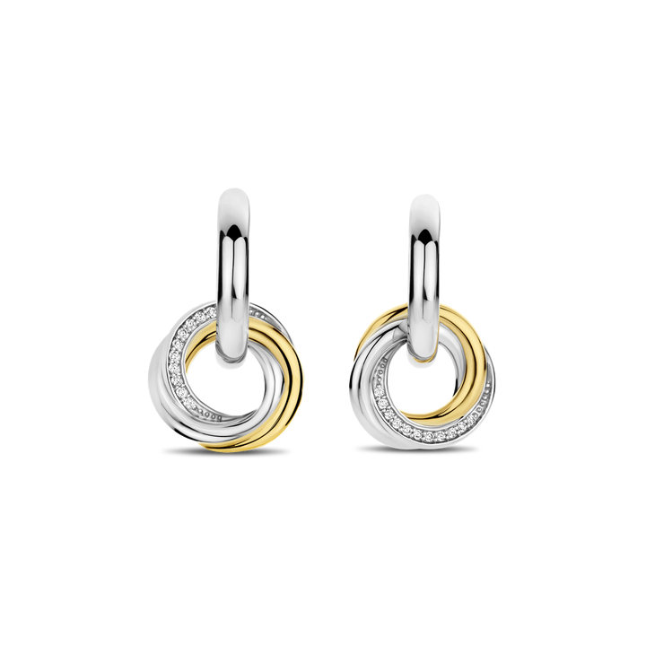 TI SENTO Sterling Silver & Gold Plated Two Tone Cubic Zirconia Set Huggy Circle Drop Earrings