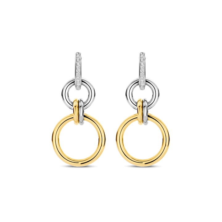 TI SENTO Sterling Silver & Gold Plated Two Tone Cubic Zirconia Set Interlinked Hoop Drop Earrings
