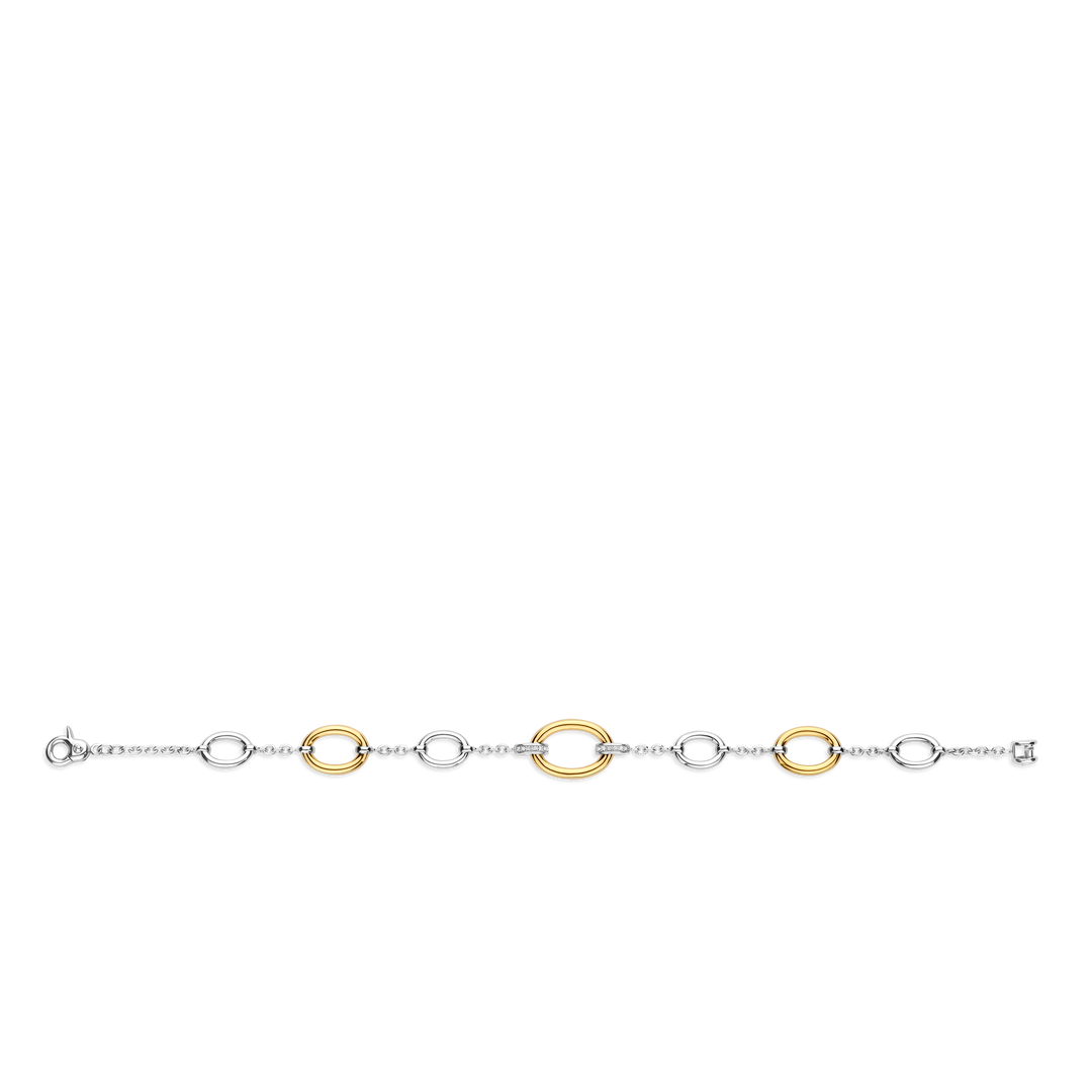 TI SENTO Sterling Silver & Gold Plated Two Tone Cubic Zirconia Set Oval Link Bracelet
