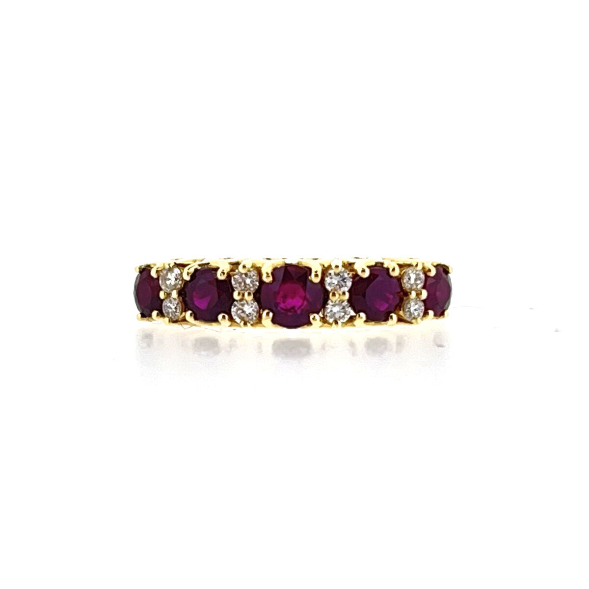 18ct Gold Claw Set Ruby & Diamond Set Victorian Style Carved Side Dress Ring