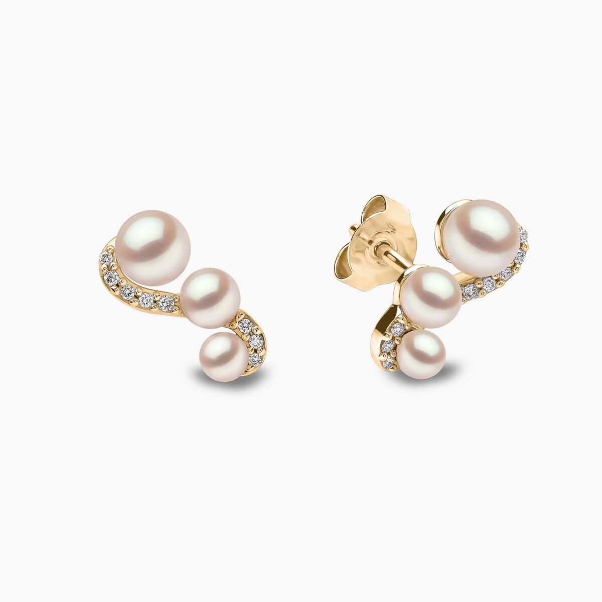 YOKO London Sleek 18ct Gold, Pearl & Diamond Set Stud Earrings