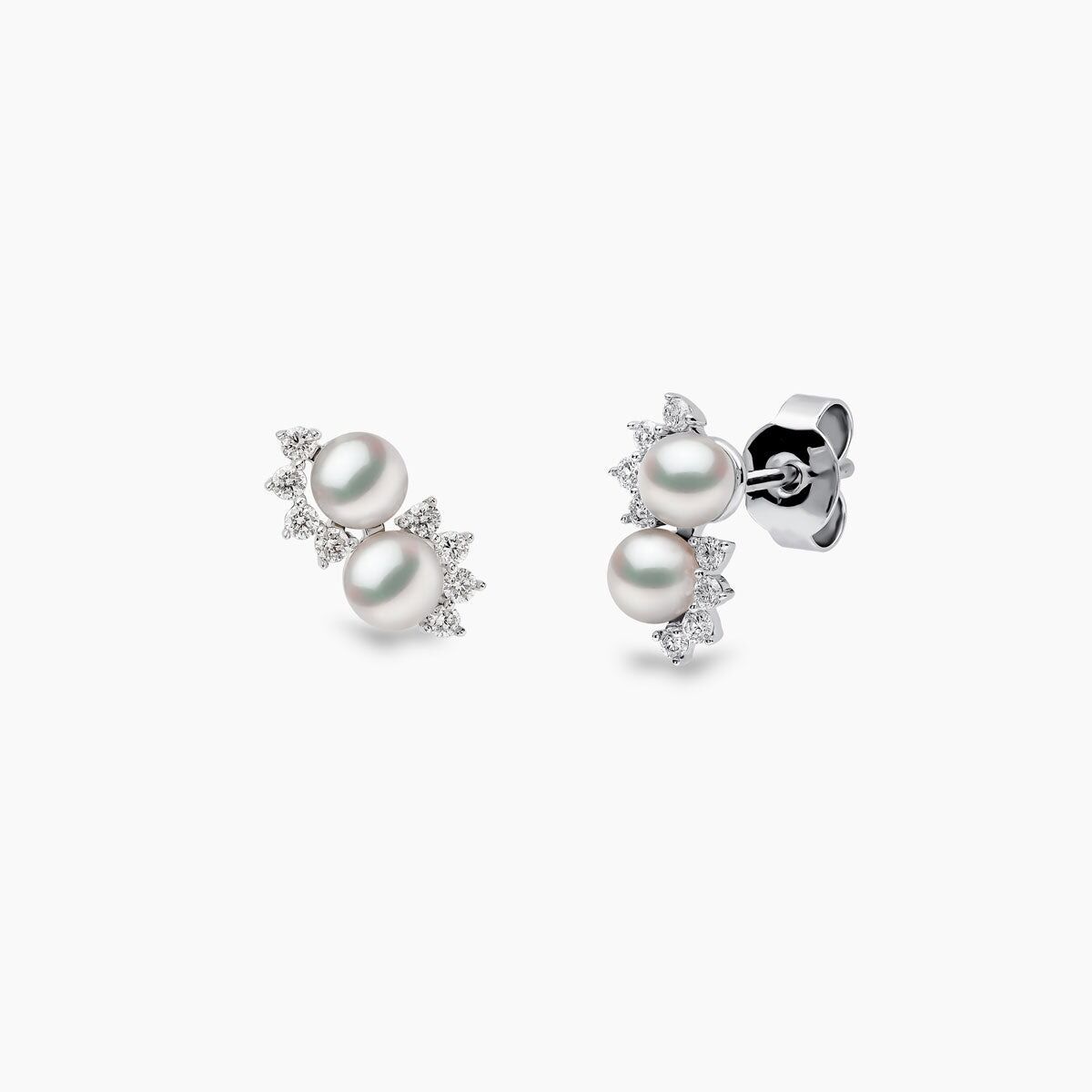 YOKO London Sleek 18ct White Gold, Pearl & Diamond Set Stud Earrings