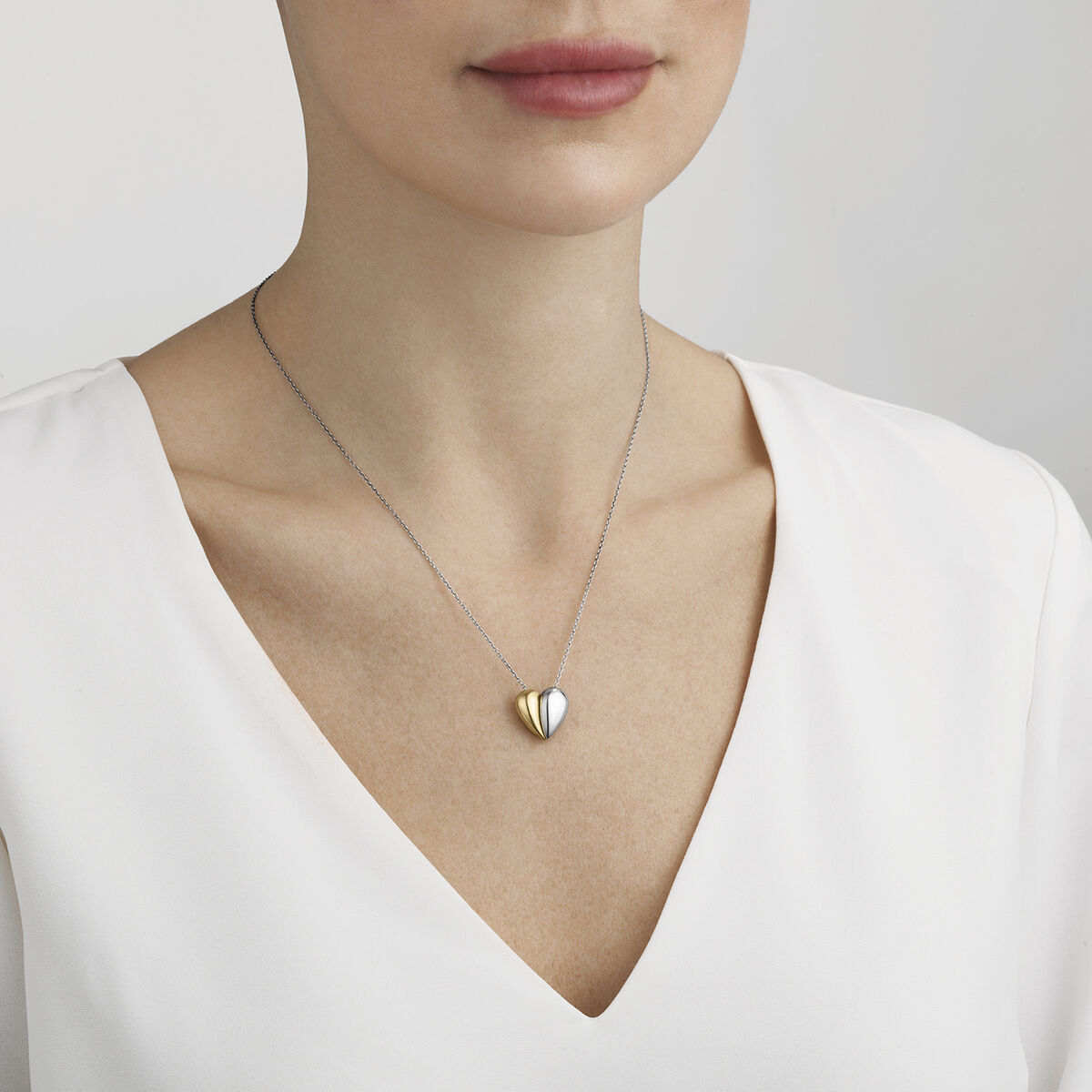 Georg Jensen HEARTS OF GEORG JENSEN Curve Heart Sterling Silver & Gold Pendant Necklace 10017505