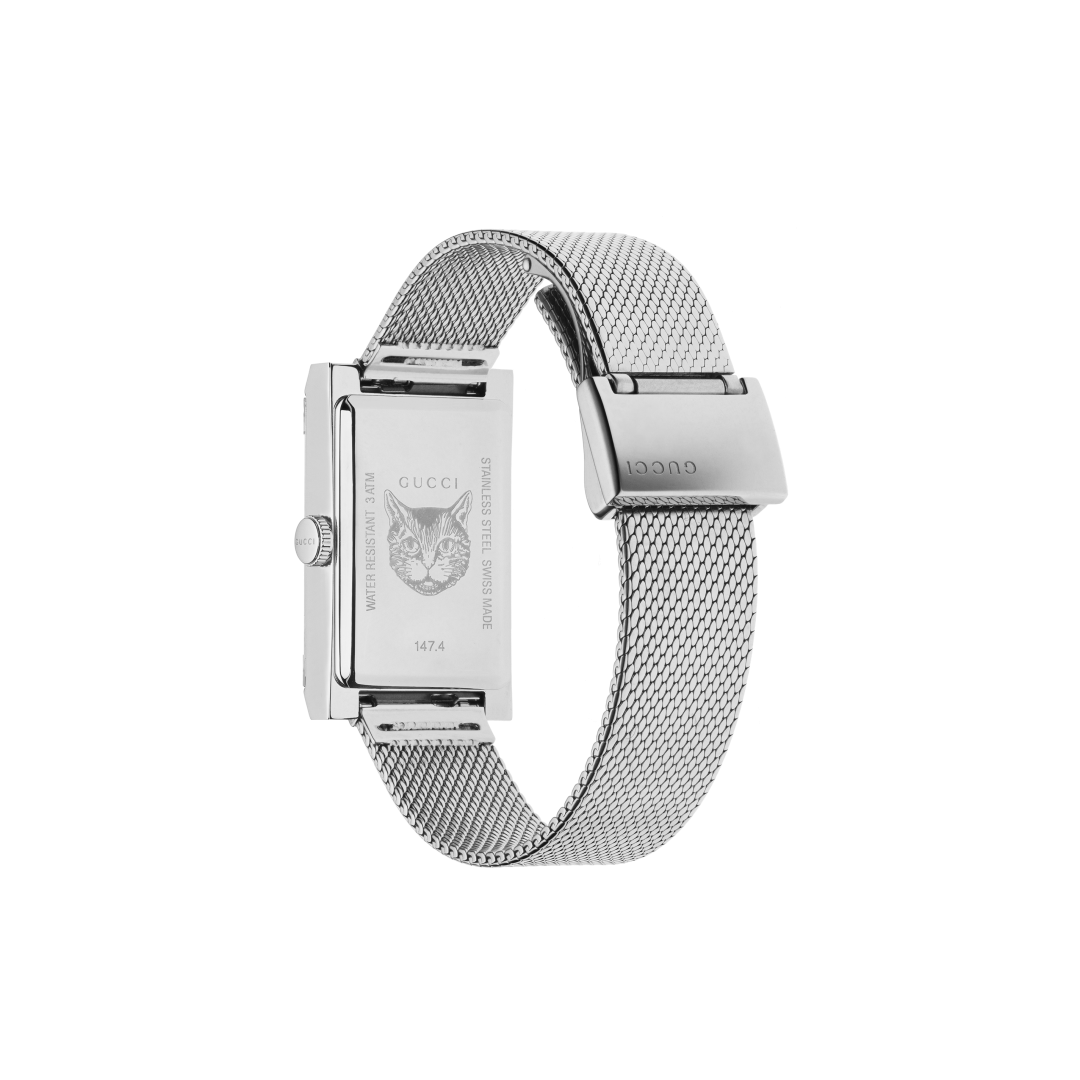 Gucci G-Frame Mother of Pearl Dial Stainless Steel Mesh Bracelet Womens Quartz Watch YA147401