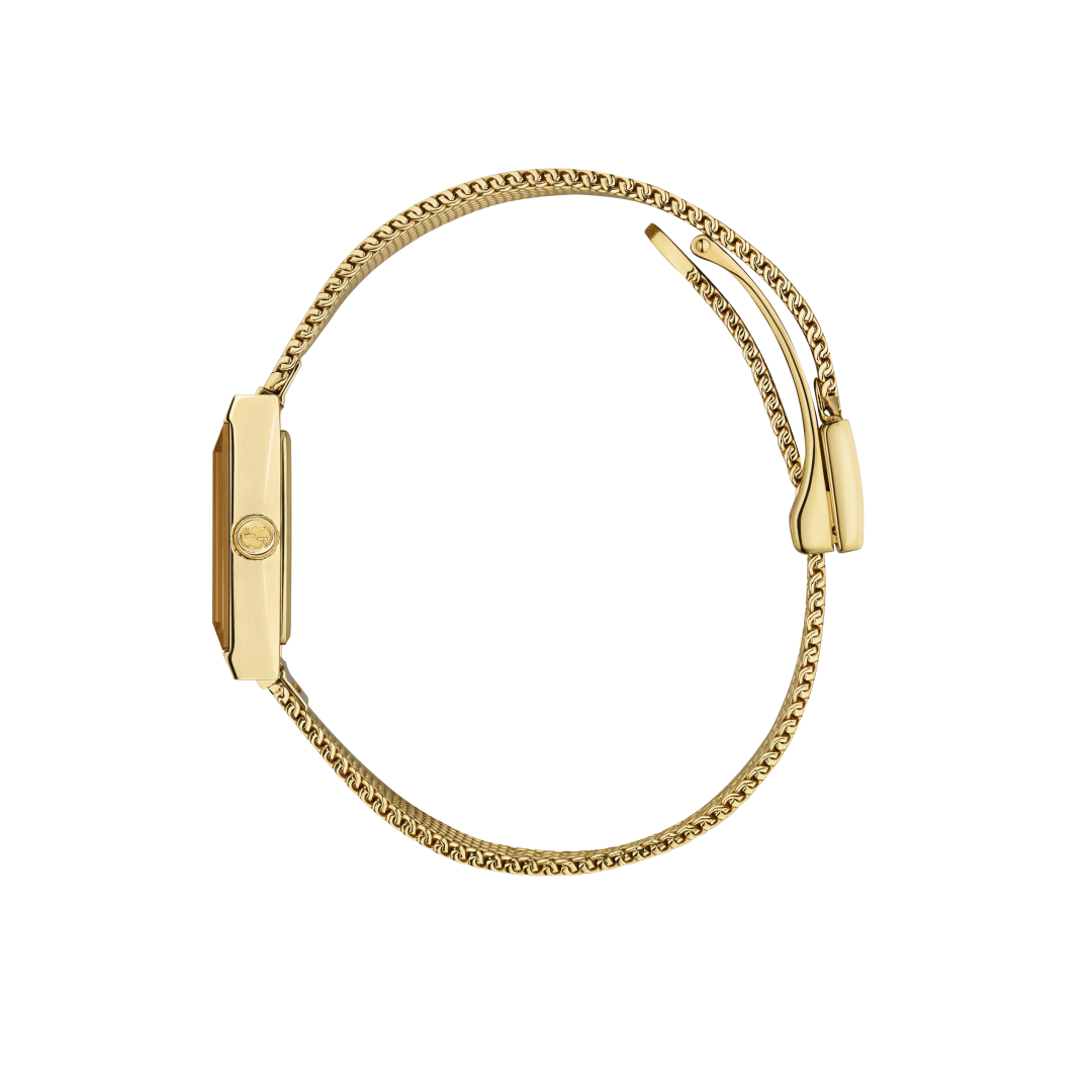 Gucci G-Frame Multi-Colour Dial PVD Gold Plated Mesh Bracelet Womens Quartz Watch YA147511