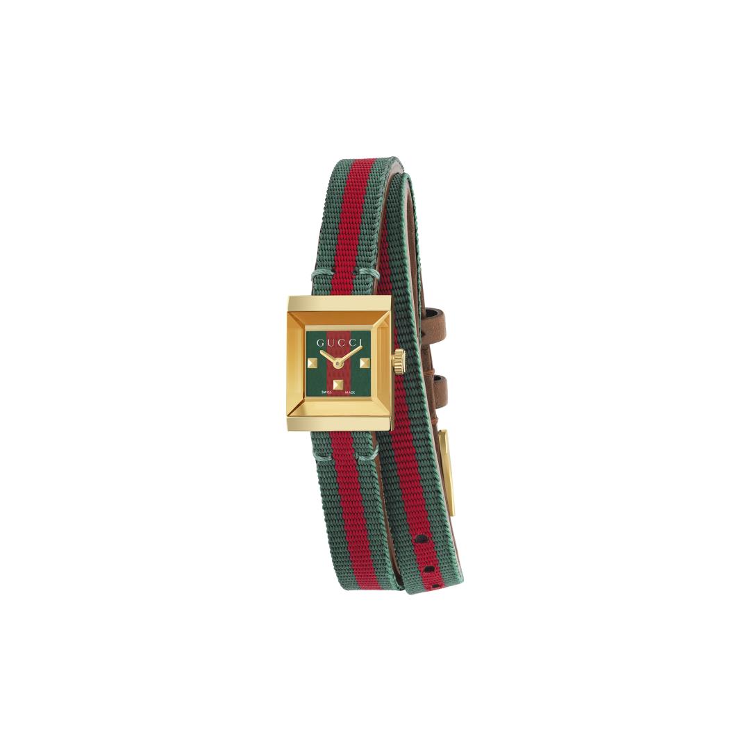 Gucci G-Frame Multi-Colour Dial PVD Gold Plated Womens Quartz Watch YA128527