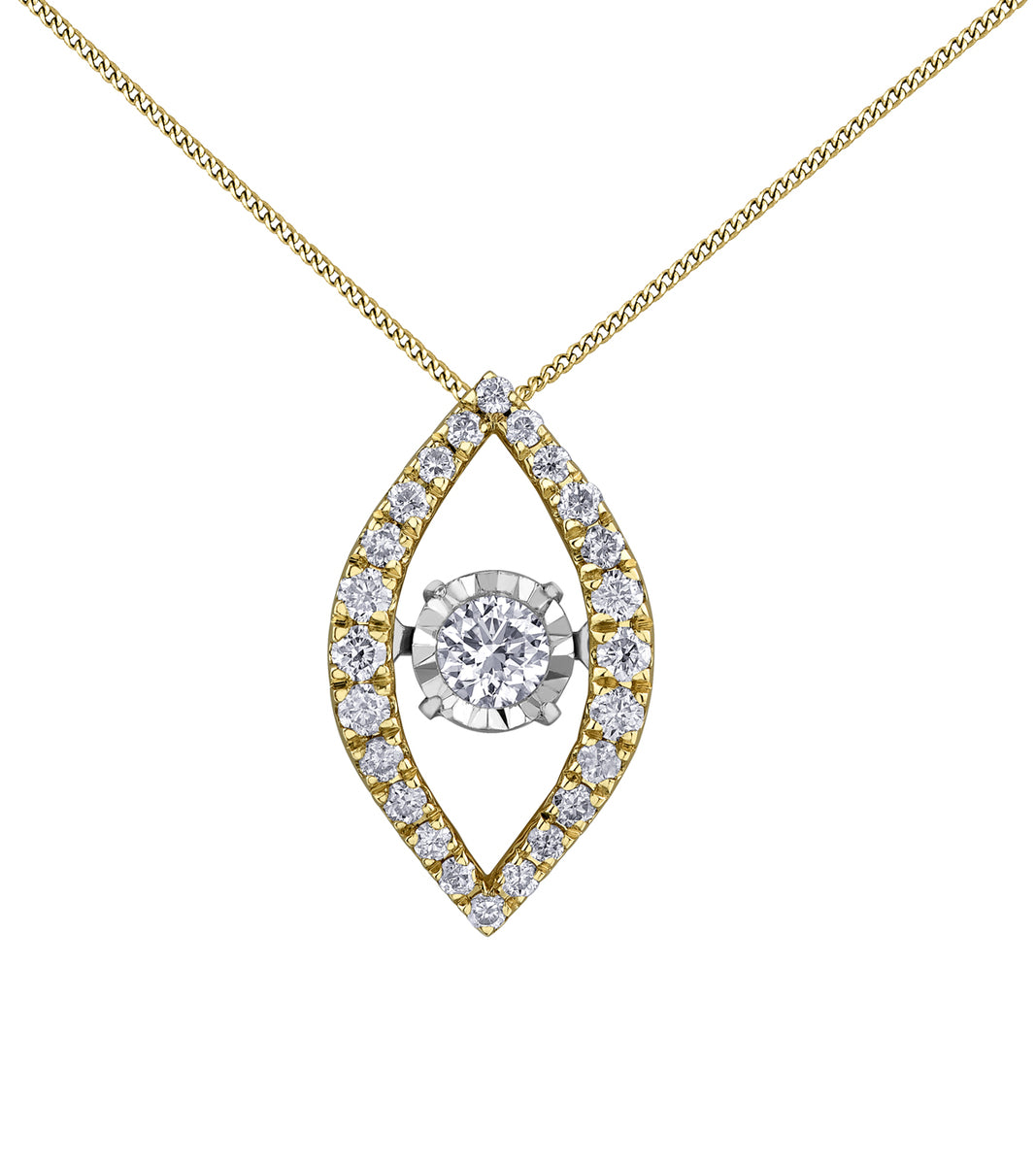 9ct Canadian Gold Pulse Diamond Set Marquise Shape Pendant Necklace P4428YW/20C-10