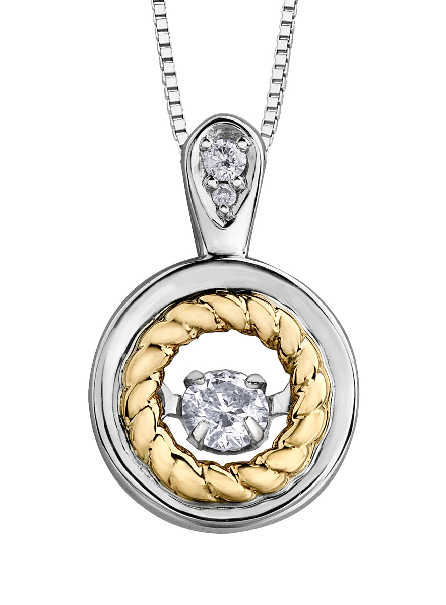 9ct Canadian Yellow & White Gold Pulse Diamond Set Rope Pendant Necklace P3973WY/09C-10