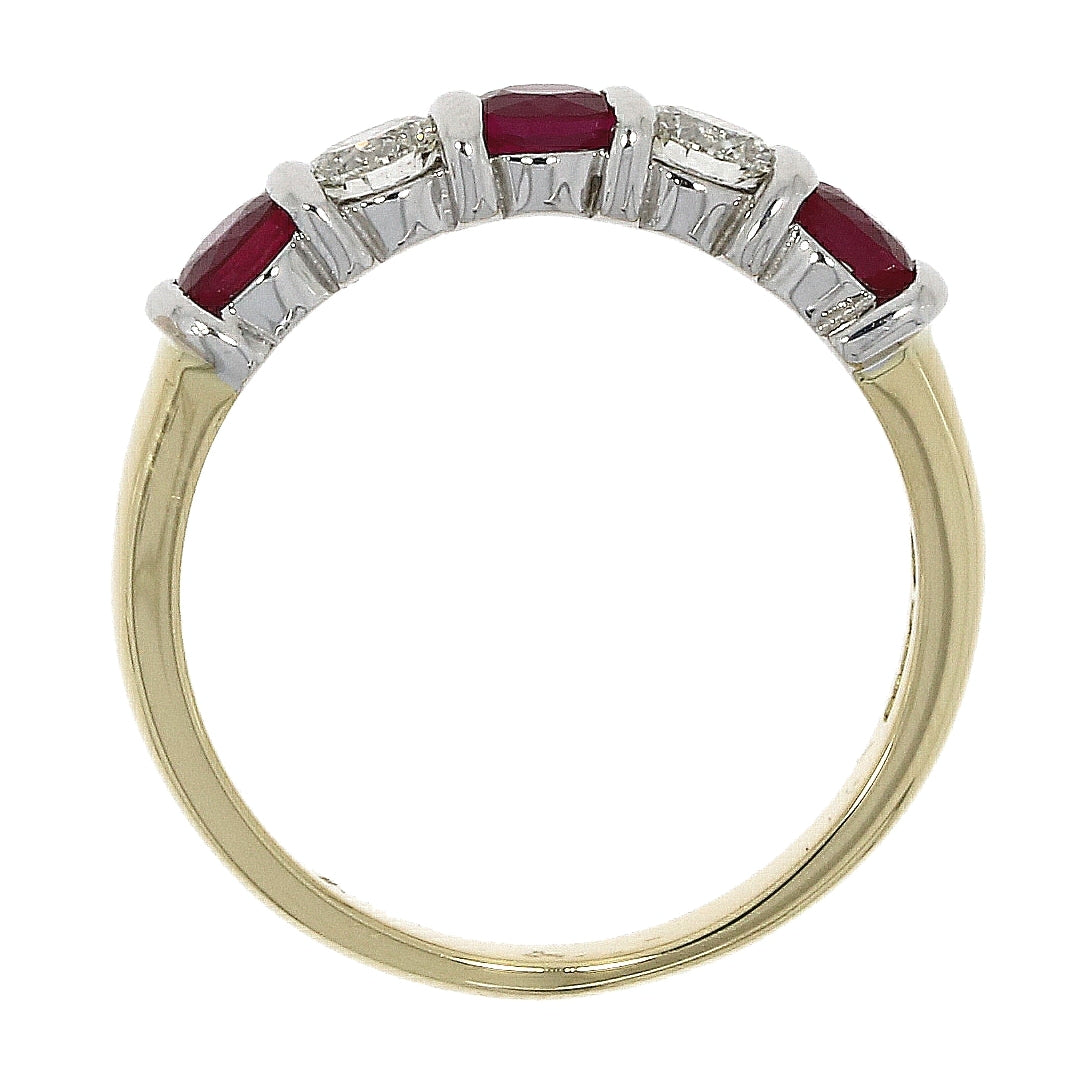 18ct Gold Bar Set Ruby & Diamond Set Five Stone Half Eternity Ring