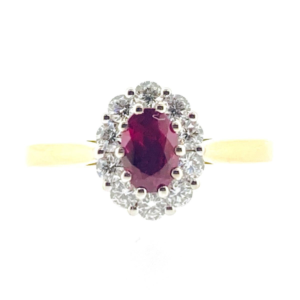 18ct Gold Oval Ruby & Diamond Set Cluster Ring