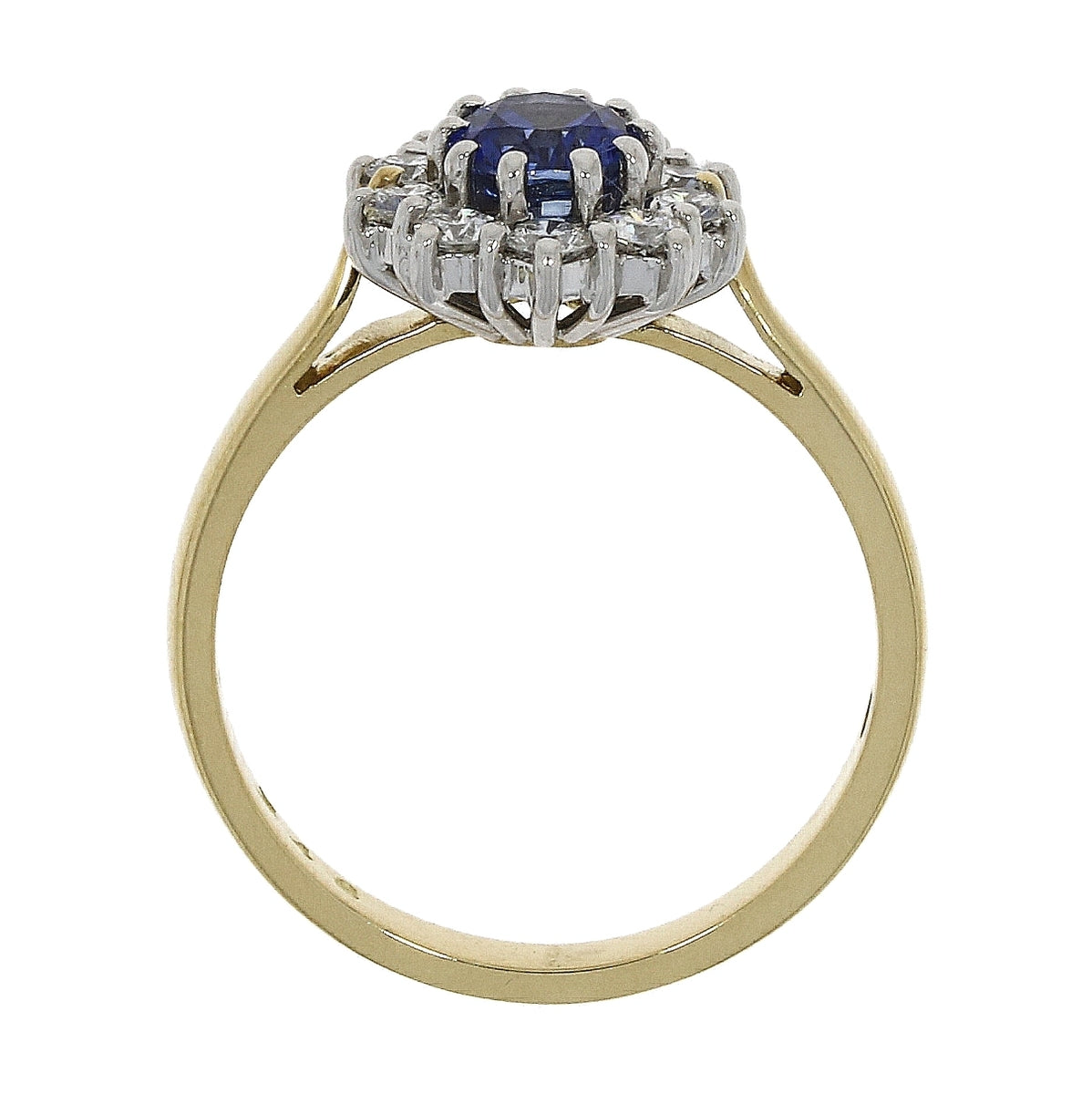 18ct Gold Oval Sapphire & Diamond Set Cluster Ring