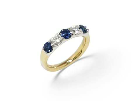 18ct Gold Sapphire & Diamond Set Five Stone Half Eternity Ring