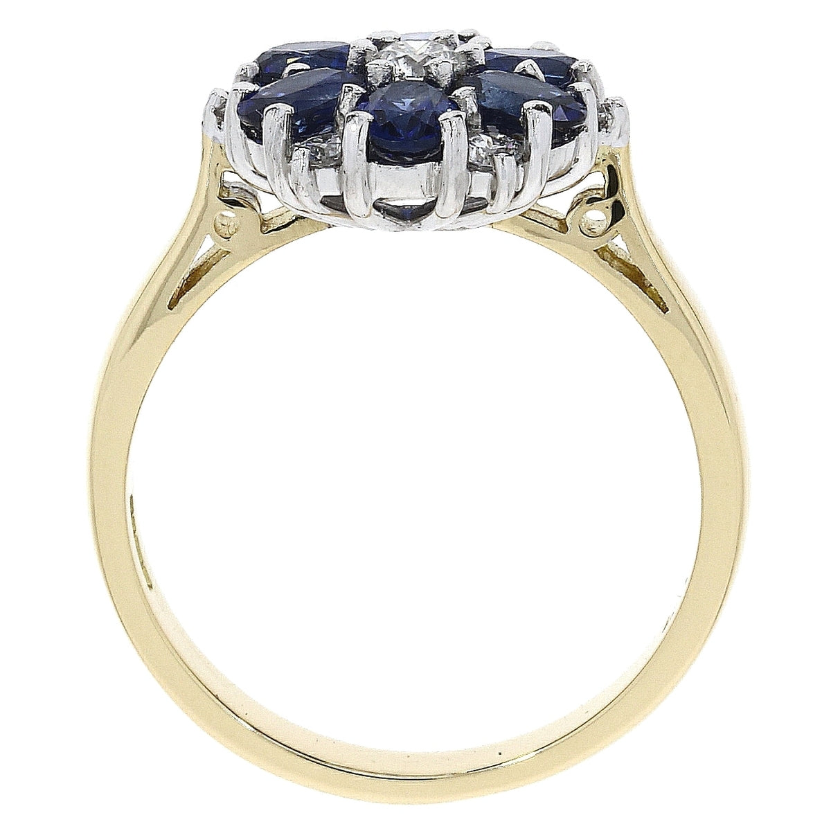 18ct Gold Sapphire & Diamond Set Flower Design Cluster Ring