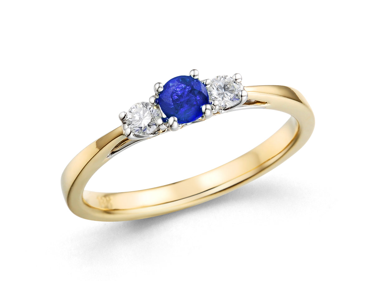 18ct Gold Sapphire & Diamond Set Three Stone Trilogy Ring