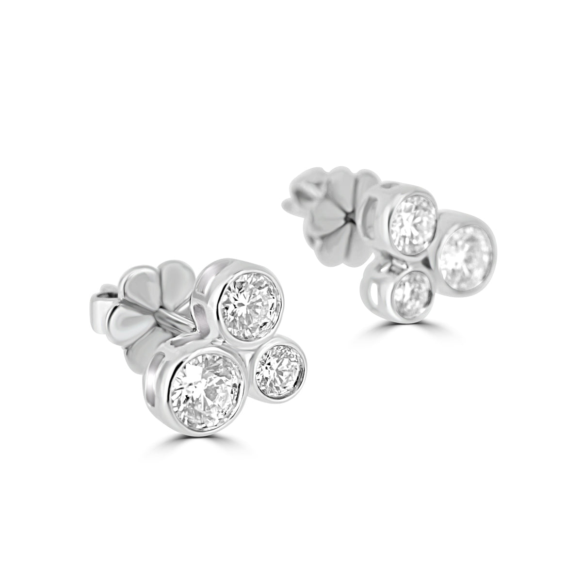 18ct White Gold & Diamond Rubover Set Trefoil Bubble Stud Earrings