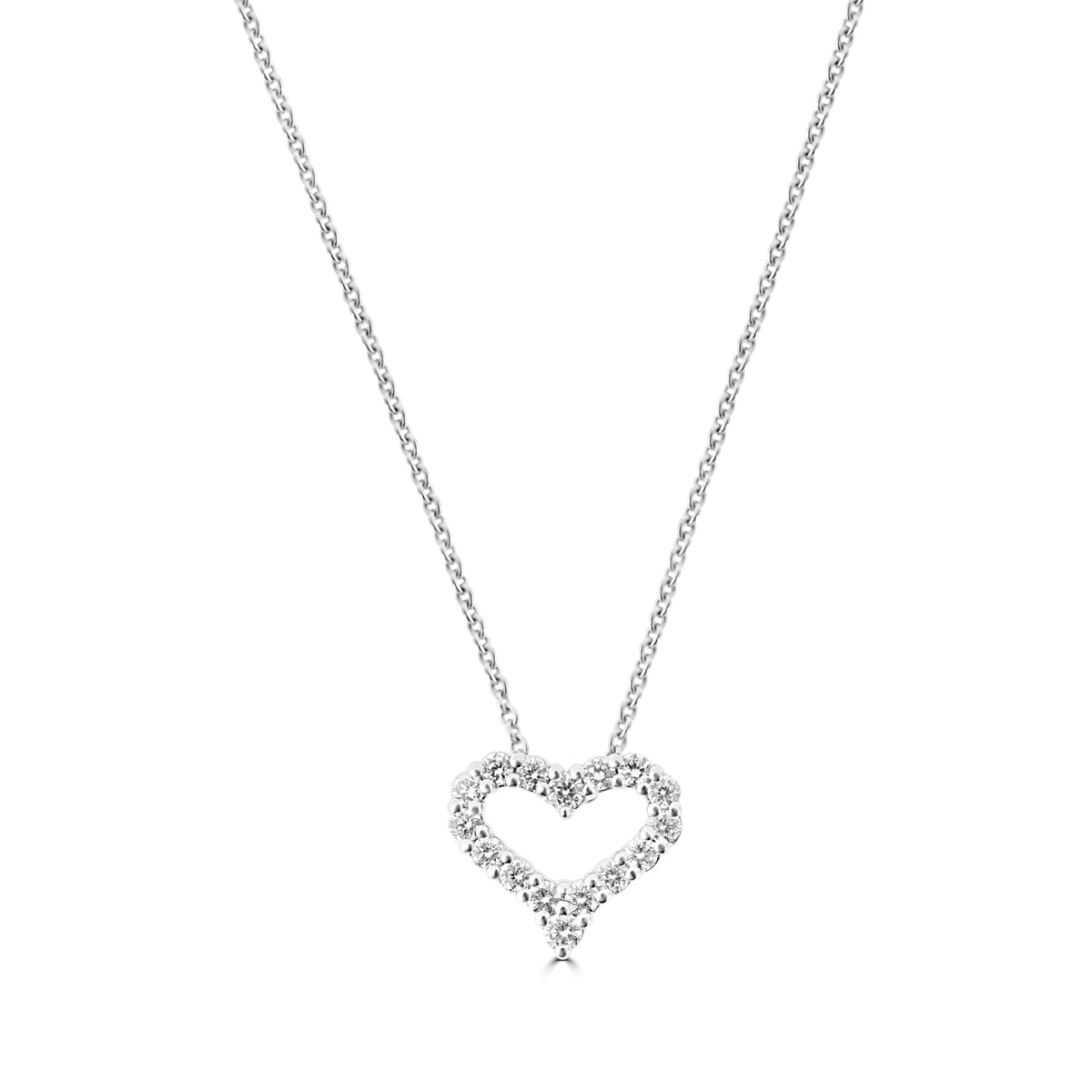 18ct White Gold Diamond Set Openwork Heart Pendant Necklace