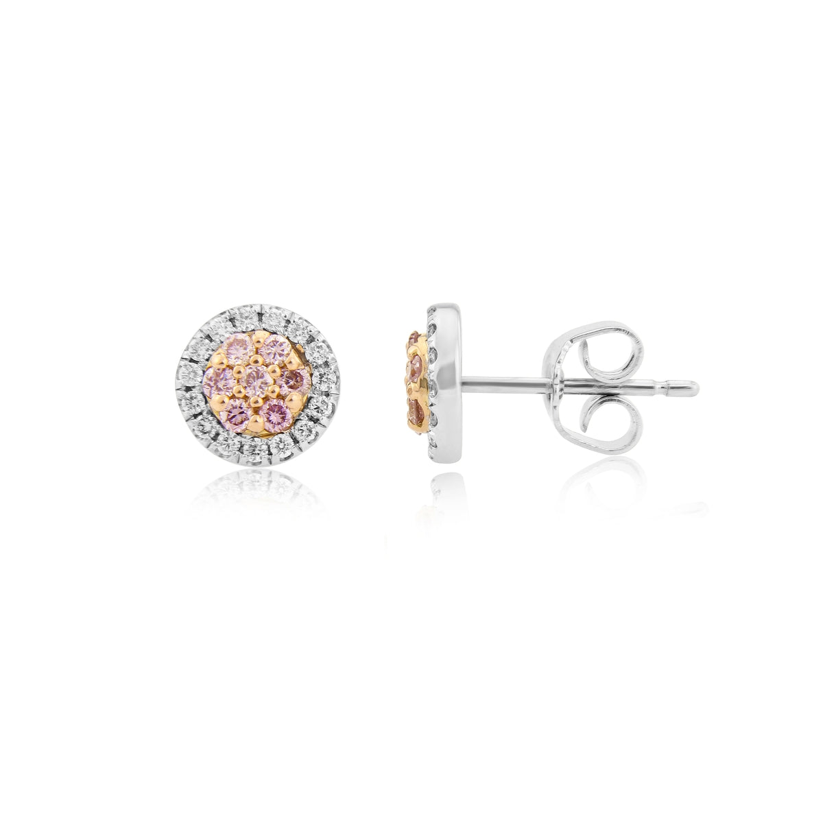18ct White Gold Natural Pink Diamond Set Halo Cluster Stud Earrings