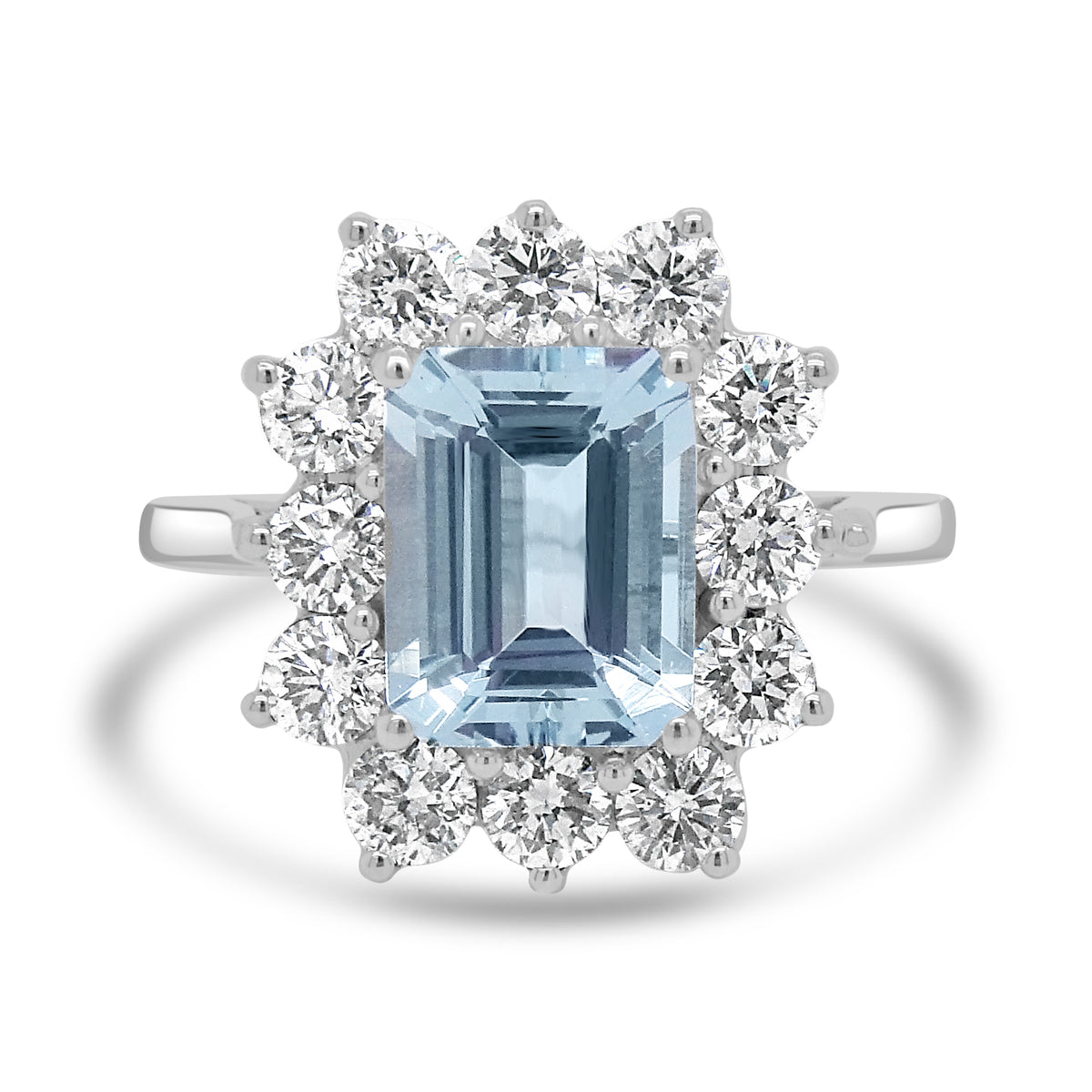 18ct White Gold Aquamarine & Diamond Set Cluster Ring